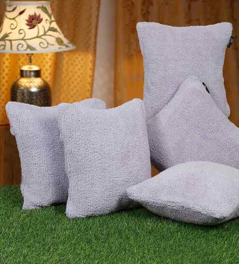Purple Cotton Solid 16X16 Inches Cushion Covers (Pack of 5)