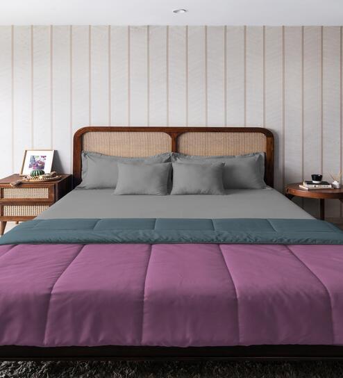 Purple And Grey Microfiber Solid Reversible 150 GSM Double Bed Comforter