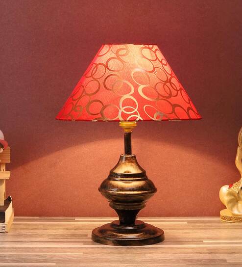Purple & White Fabric Shade Table Lamp With Copper Base By Foziq