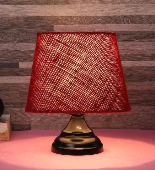 Purple & White Natural Fiber Shade Table Lamp With Black Base By Foziq