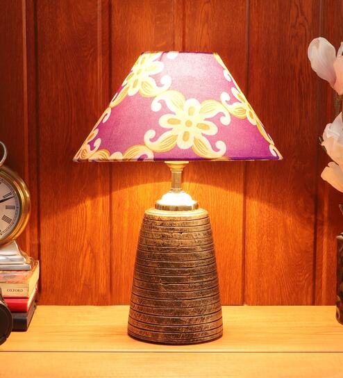 Purple  Shade Table Lamp With Brown Base