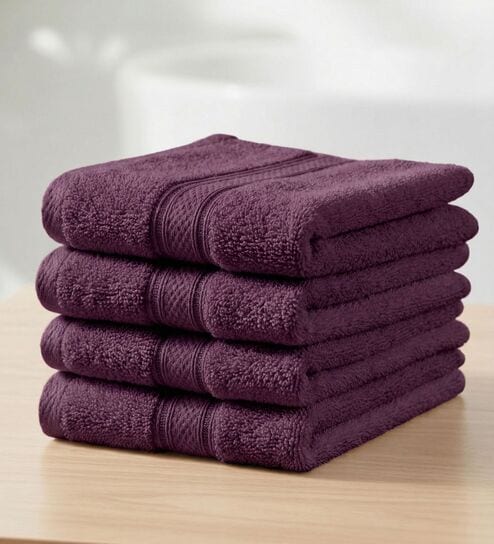 Purple 100% Cotton 400 Gsm Face Towel 4 Pc