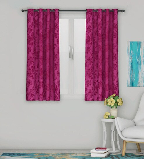 Buy Purple Blackout Polyester 5 Feet Eyelet Window Curtains Set Of