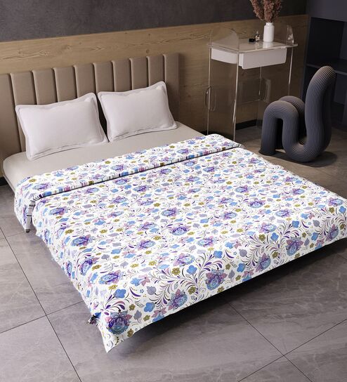 Purple Blue Cotton Floral 120 Gsm Double Dohar