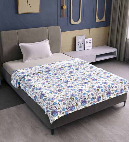 Purple Blue Cotton Floral 120 Gsm Single Dohar