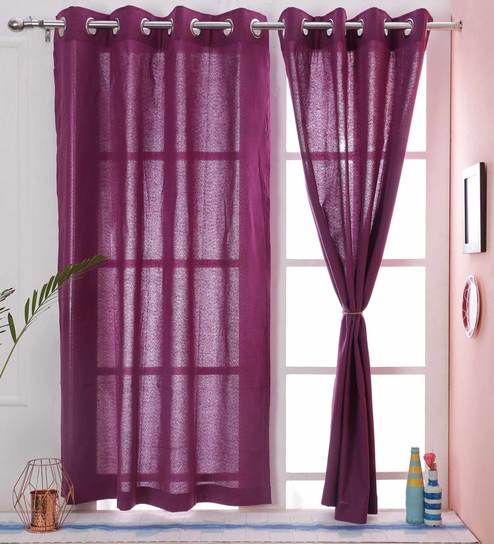 Buy Purple Color 100 Cotton Solid Eyelet Curtain Window Curtain