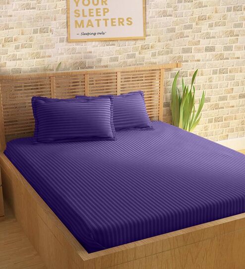 Purple 210TC Cotton stripe 1 Super King Bedsheet with 2 Pillow Covers