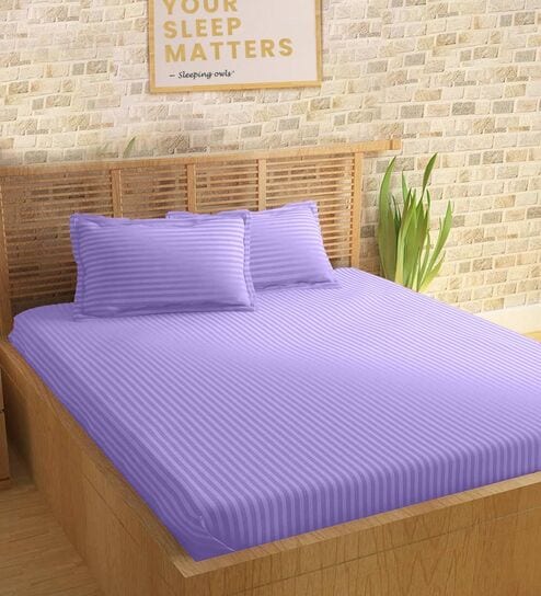 Purple 210TC Cotton stripe 1 Super King Bedsheet with 2 Pillow Covers