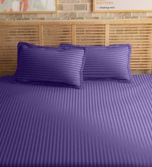 Purple Cotton 210TC Striped Set of 2 Pillow Covers