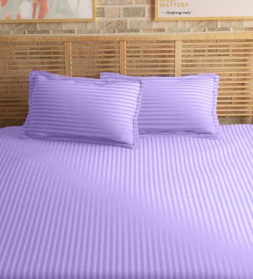 Purple Cotton 210TC Striped Set of 2 Pillow Covers