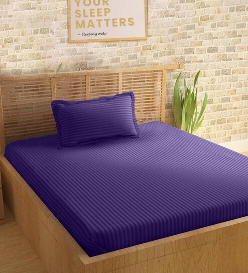 Purple Cotton 210TC Striped Single Bedsheet with 1 Pillow Cover