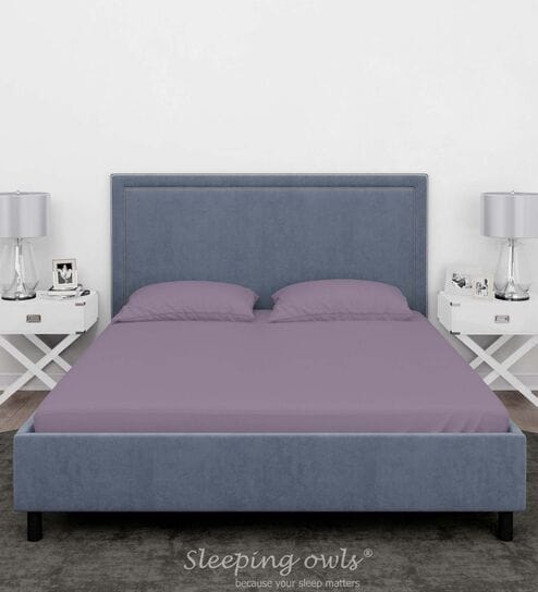 Purple Cotton Solid Finest 300TC Plain Super King Bedsheet with 2 Pillow Covers
