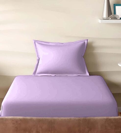 Purple Cotton Solid 210TC Plain Single Bedsheet with 1 Pillow Cover