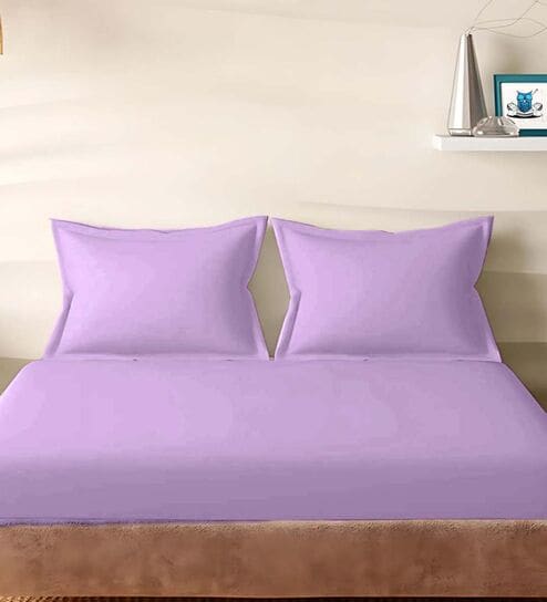 Purple Cotton Solid 210TC Plain Super King Bedsheet with 2 Pillow Covers