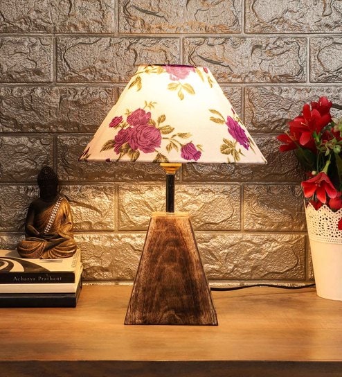 Purple Fabric Shade Table Lamp with Brown Base by Foziq