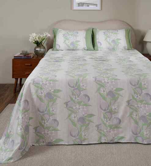 Purple Fruit Print 200 TC Cotton Double Bed Sheet with 2 Pillow Covers Sensory Bloom Collection