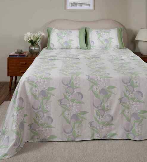Purple Fruit Print 200 TC Cotton King Size Bed Sheet with 2 Pillow Covers Sensory Bloom Collection