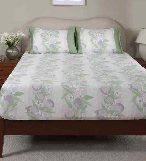 Purple Fruit Print 200 TC Cotton Single Bed Fitted Sheet with 1 Pillow Cover Sensory Bloom Collection