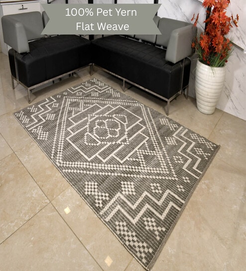 Purple Geometrical Pet 8X5 Feet Hand Woven Carpet-image-19