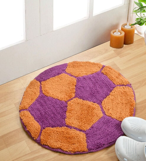 Football Shaped Purple Microfiber AntiSkid 22 X 22 Inches Bath Mat
