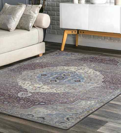 Purple Persian Polyester 5x8 Feet Machine Made Carpet