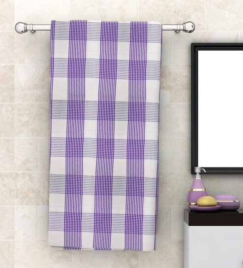 Purple Patterned 210 GSM Cotton Bath Towel by Athom Living