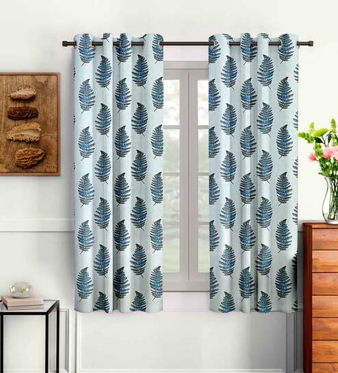 Blue Traditional Polyester 5 Ft Semisheer Eyelet Window Curtains (Set of 2)