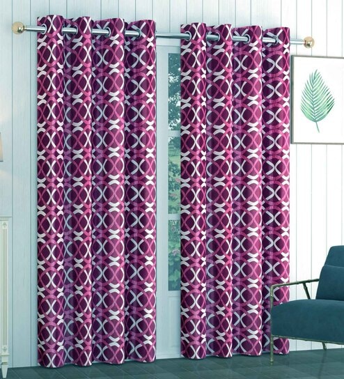 Purple Abstract Polyester 9 Ft Semisheer Eyelet Door Curtains (Set of 2)