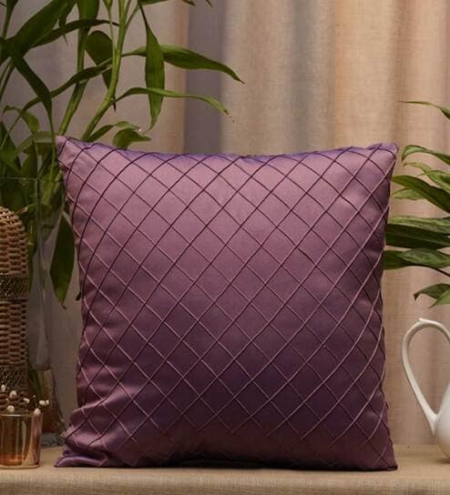 Purple Textured Polyester 16 x 16 Inch Cushion Cover by Zeba