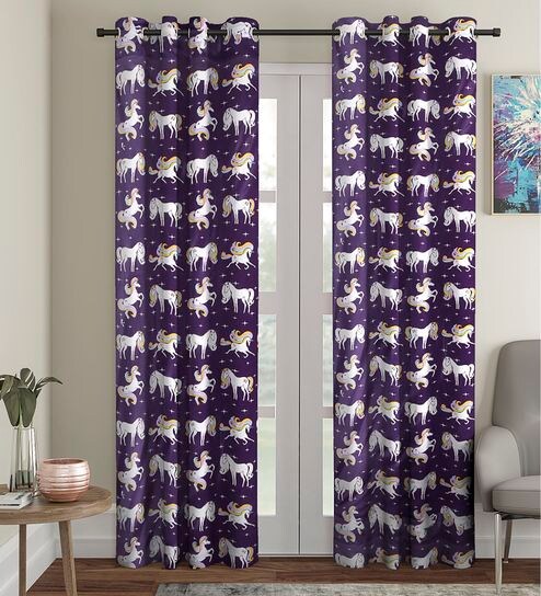 Buy Purple Polyester Glow In Dark Room Kids Curtain Set Of 2 By