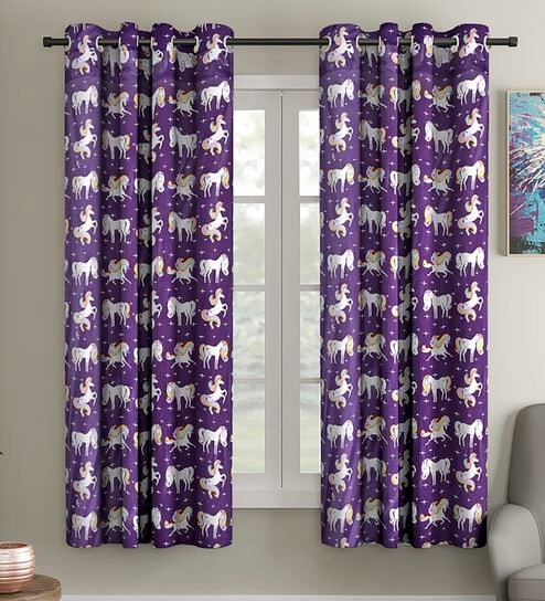 Buy Purple Polyester Glow In Dark Room Kids Curtain Set Of 2 By