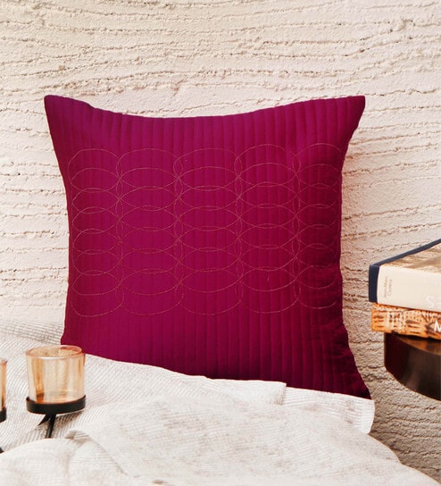 Purple Textured Polyester 16 x 16 Inches Cushion Cover by Zeba