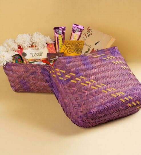 Purple Sitalpatti Square Basket