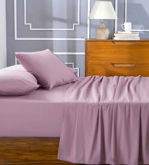 Purple Solid 144 TC 100% Cotton Queen Bedsheet with 2 Pillow Covers