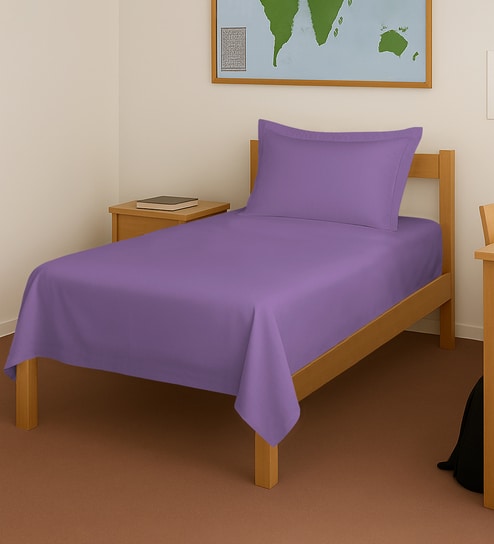 Purple Solid 400 TC Cotton Single Sized Bedsheet with 1 Pillow Cover