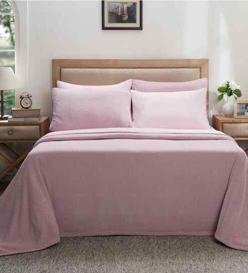 Purple Solid TC 256 Cotton Double Bed Bedcover