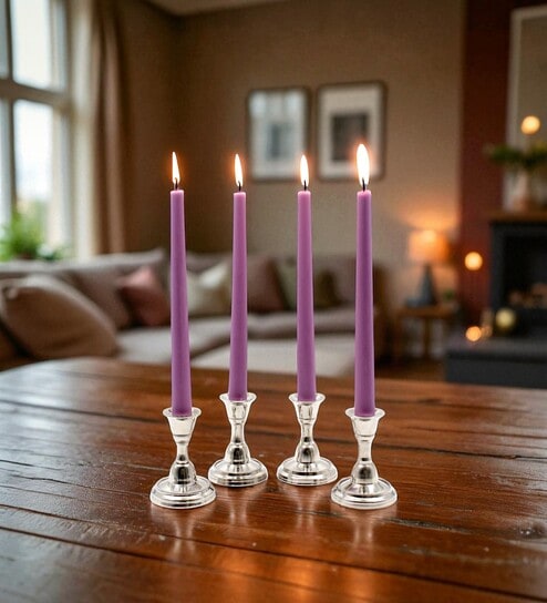 Purple Wax Taper Candles Set Of 4