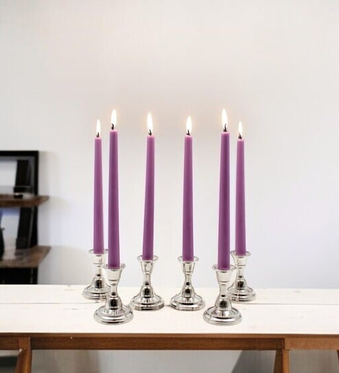 Purple Wax Taper Candles Set Of 6