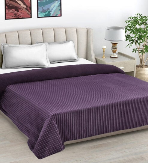 Purple wool Striped 450 GSM Double Bed Comforter
