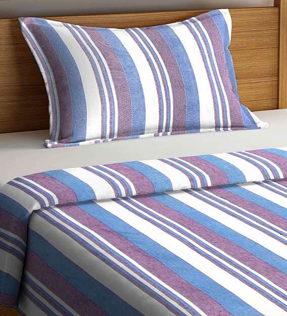 Buy Purple Striped Cotton Single Bed Cover with Pillow Cover by Klotthe ...