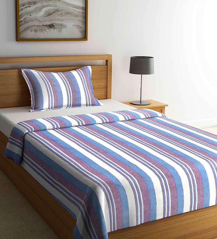 Buy Purple Striped Cotton Single Bed Cover with Pillow Cover by Klotthe ...