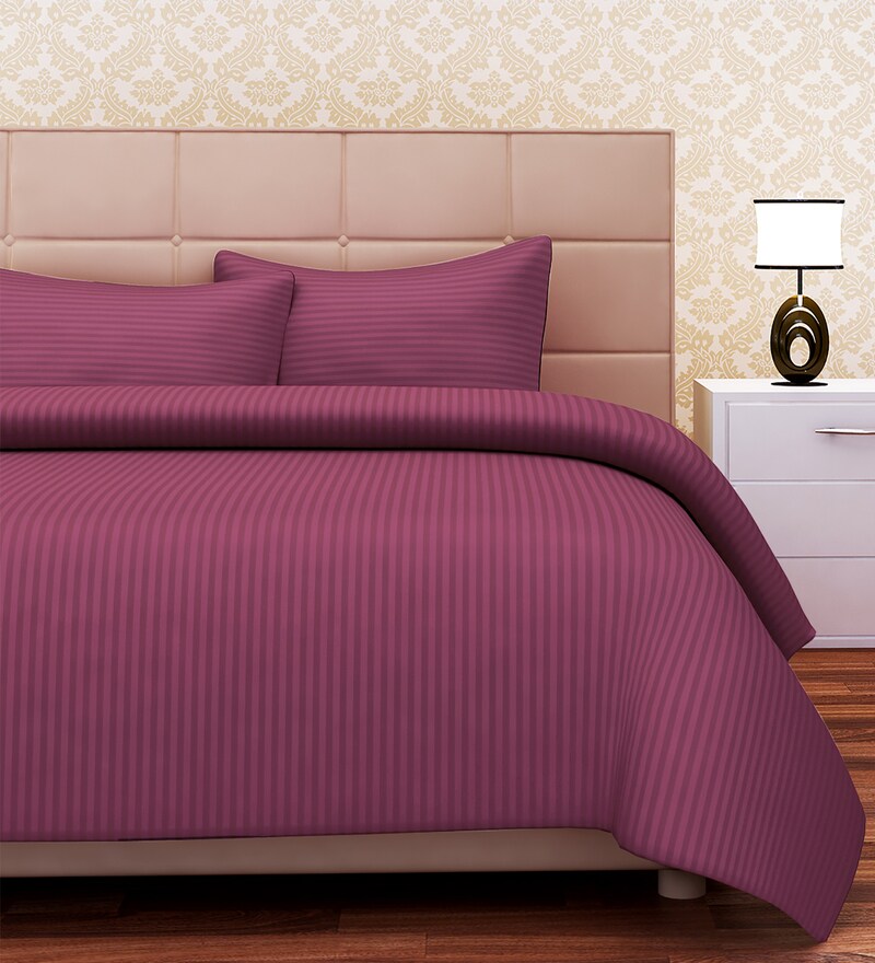 Buy Purple Solid 210 TC Cotton 1 Double King Size Bedsheet with 2