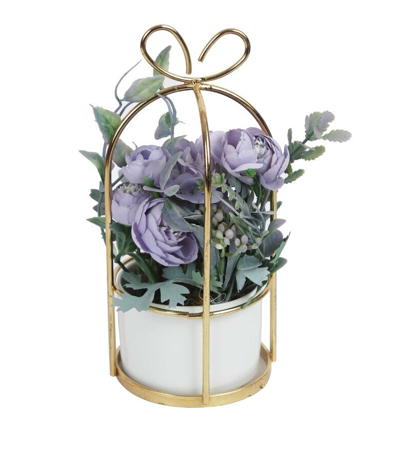 Buy Purple Polyester Artificial Plant With Pot by Tayhaa Online