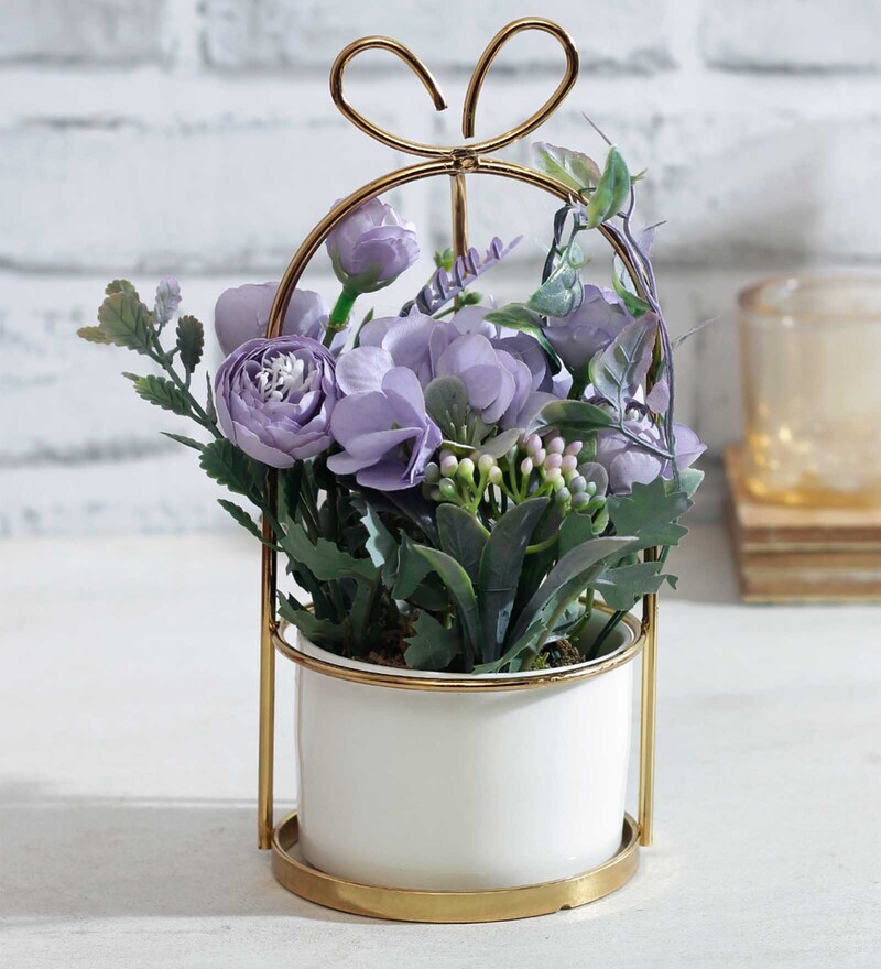 Buy Purple Polyester Artificial Plant With Pot by Tayhaa Online