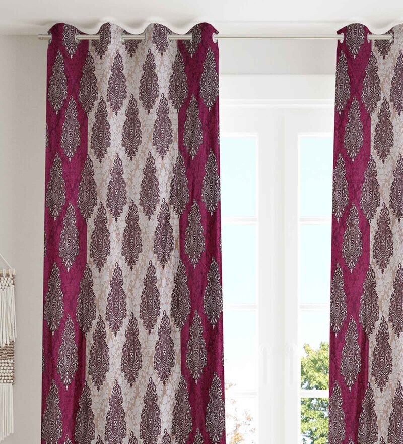 Buy Purple Polyester Ethentic 9ft Blackout Eyelet Door Curtain (2 Pc