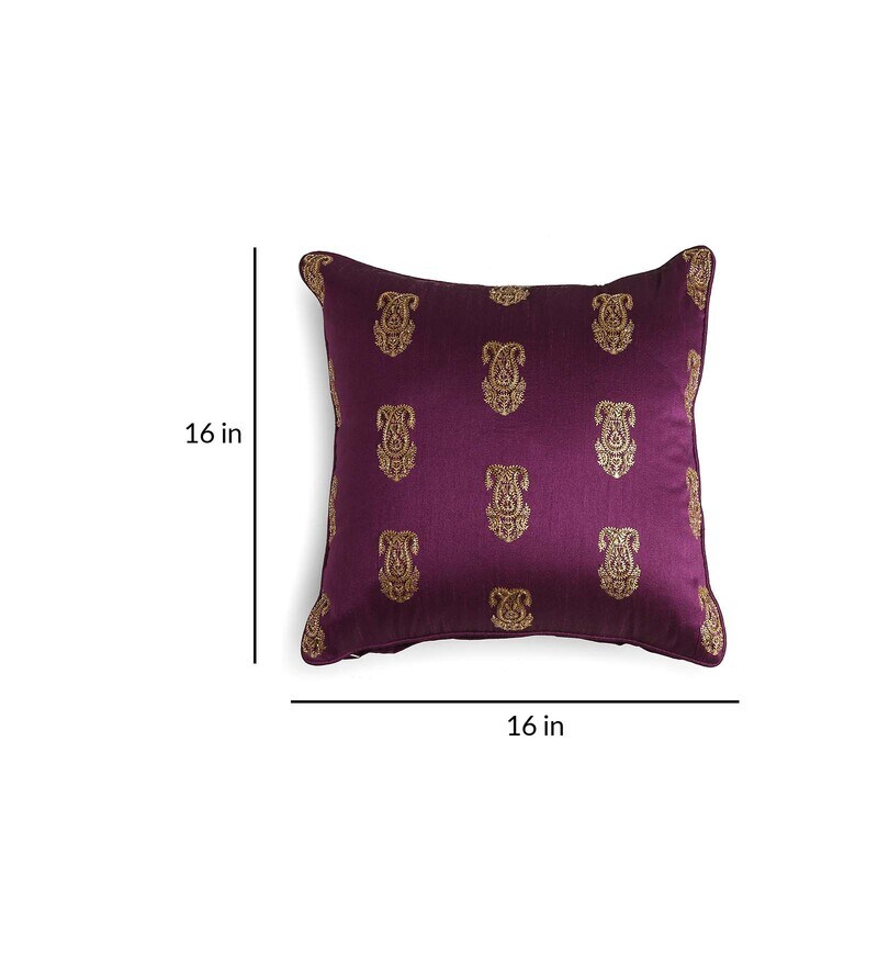 Buy Purple Zari Embroidery and Hand Beaded 16X16 Inches Polyester Set
