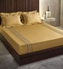 Gold Striped 210 TC Cotton Blend Queen Sized Bed Sheets with 2 Pillow Covers