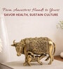 Golden Pure Brass Kamdhenu Cow with Calf Idol