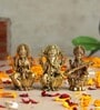 Golden Pure Brass Laxmi Ganesh Saraswati Idol Set
