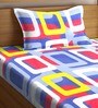 Blue Geometric 180 TC Cotton Blend Single Bed Sized Bed Sheets With 1 Pillow Cover